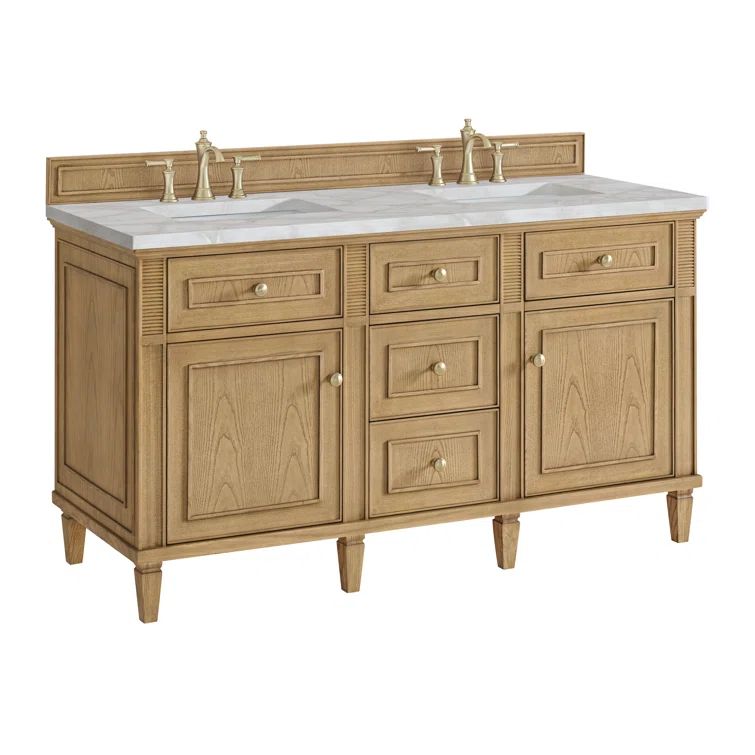 Lorelai 60" Light Natural Oak Double Vanity with Victorian Silver Quartz Top