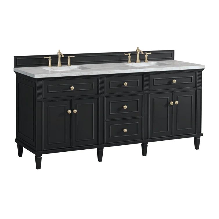 Black Plywood Double Freestanding Vanity with Brass Knobs