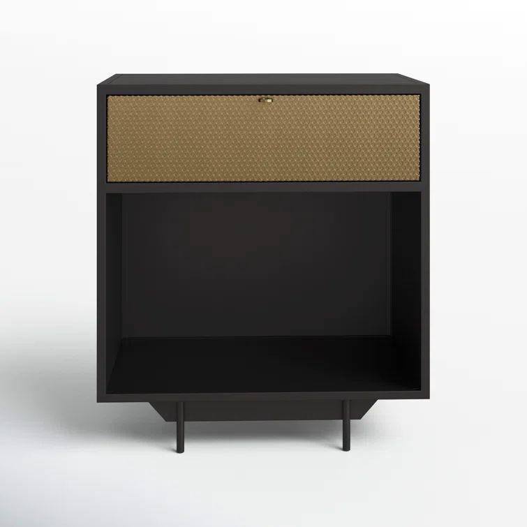 Contemporary Solstice Black Iron and Brass Nightstand