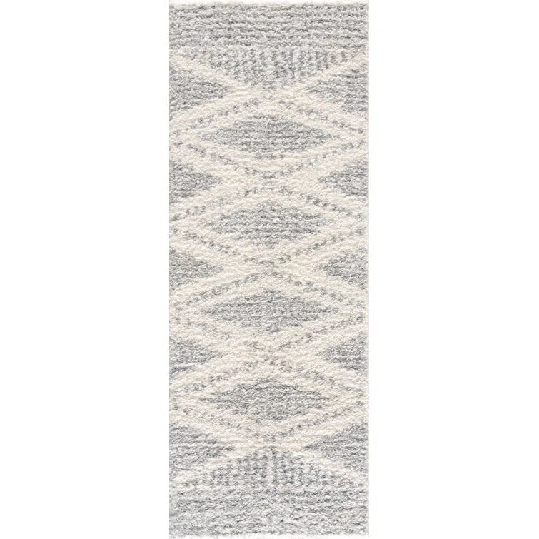 Gray and Cream Shaggy Runner Rug with Plush Pile