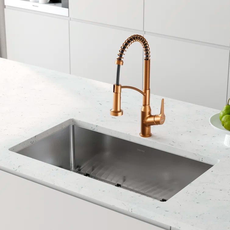 Brushed Copper Pull-Down Kitchen Faucet with Brass Construction