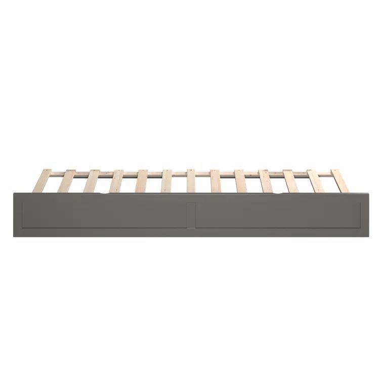 Gray Rubberwood Twin XL Rollaway Trundle Bed Frame with Slats