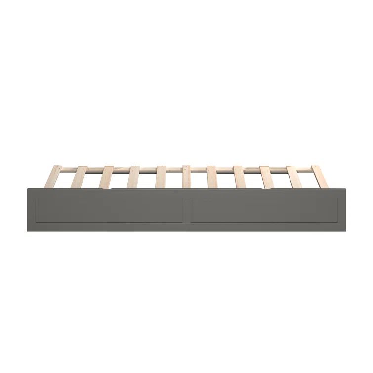 Gray Twin Wood Frame Trundle Daybed with Rollers