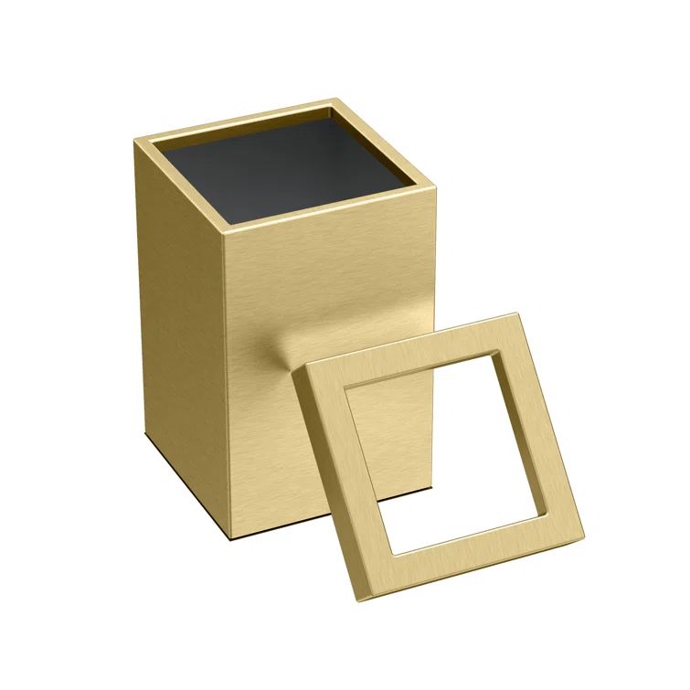 Brushed Brass Stainless Steel Square Wastebasket with Removable Lid