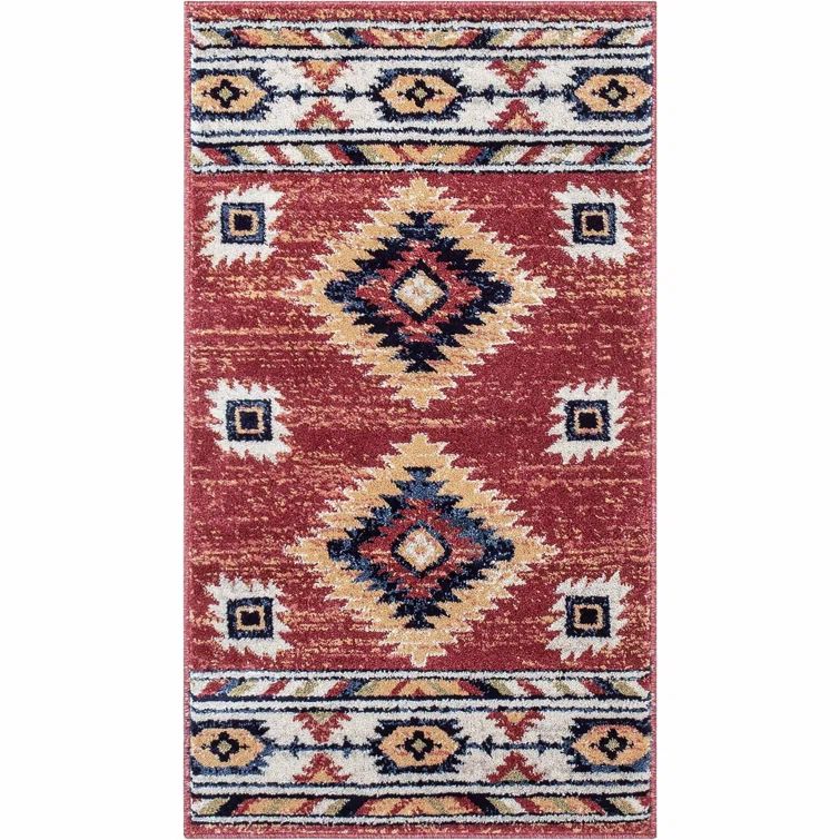 Crimson and Blue Southwestern Tribal Rectangular Rug