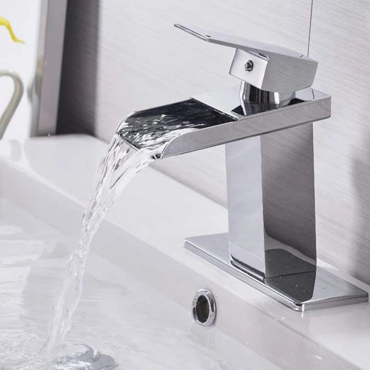 Chrome Waterfall Single-Hole Bathroom Faucet with Drain Assembly