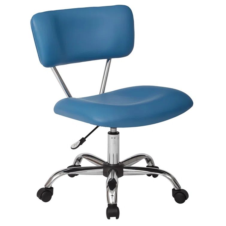 Vista Swivel Low-Back Task Chair in Blue Faux Leather