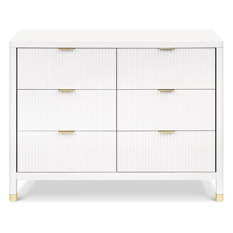 Warm White 6-Drawer Dresser with Gold Accents