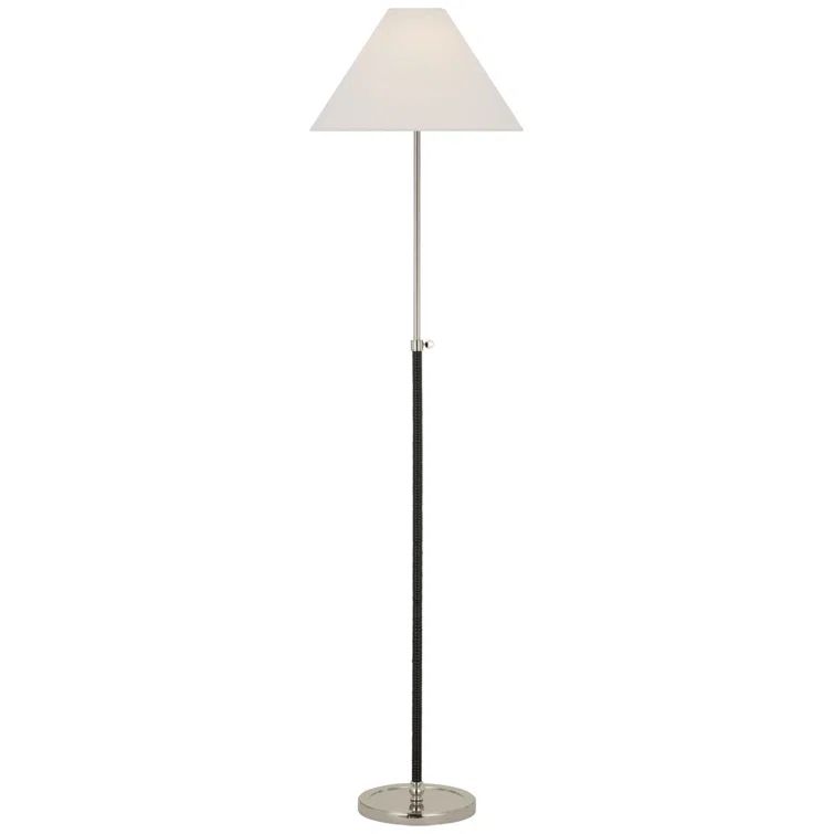 Adjustable Polished Nickel and Black Rattan Floor Lamp