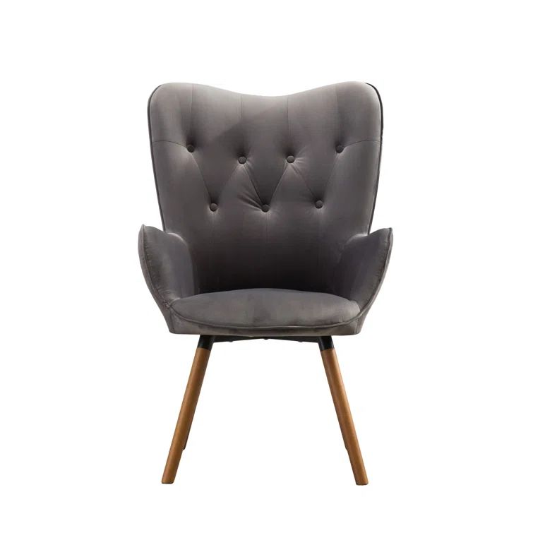 Brown Velvet Barrel Accent Chair with Wood Frame