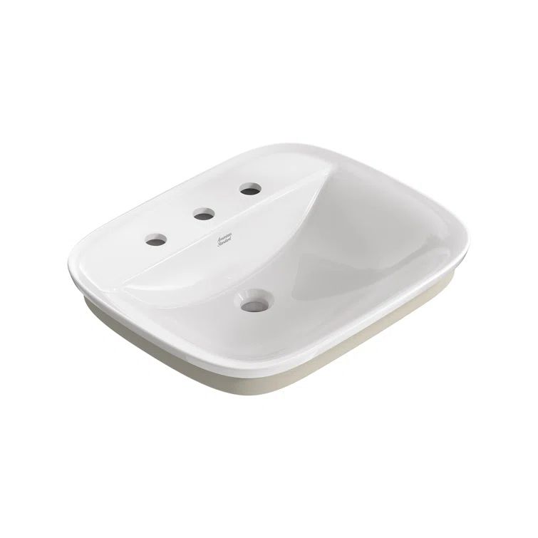 White Ceramic 22" Rectangular Bathroom Sink with Faucet Holes