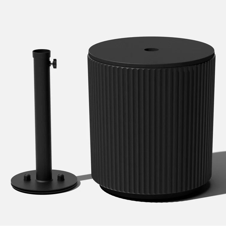 Black Plastic-Concrete Outdoor Side Table with Umbrella Hole
