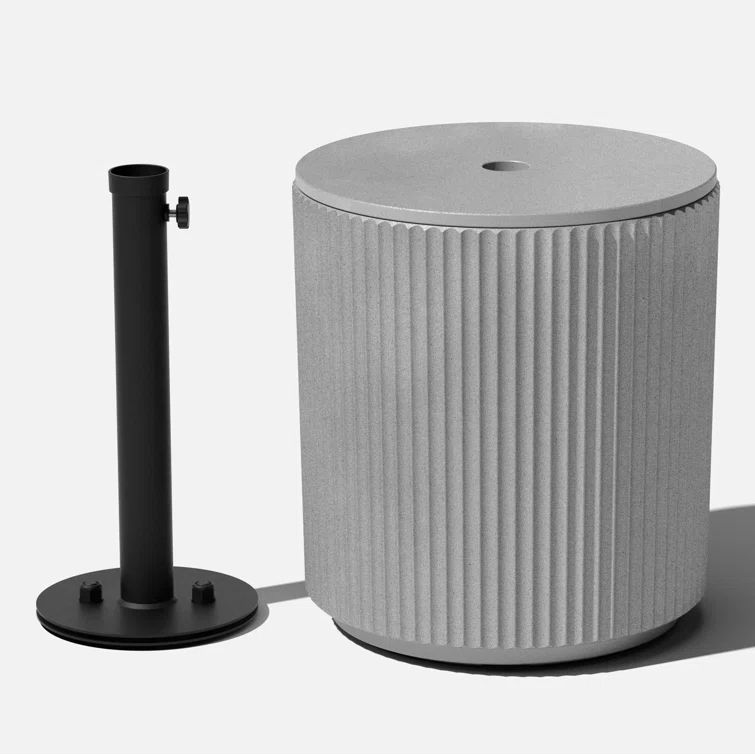 Gray Concrete-Composite Outdoor Umbrella Side Table