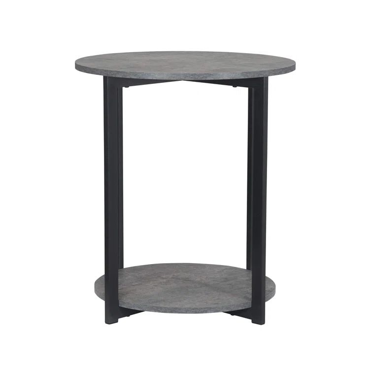 Greystone Faux Concrete & Black Metal Round 2-Tier End Table