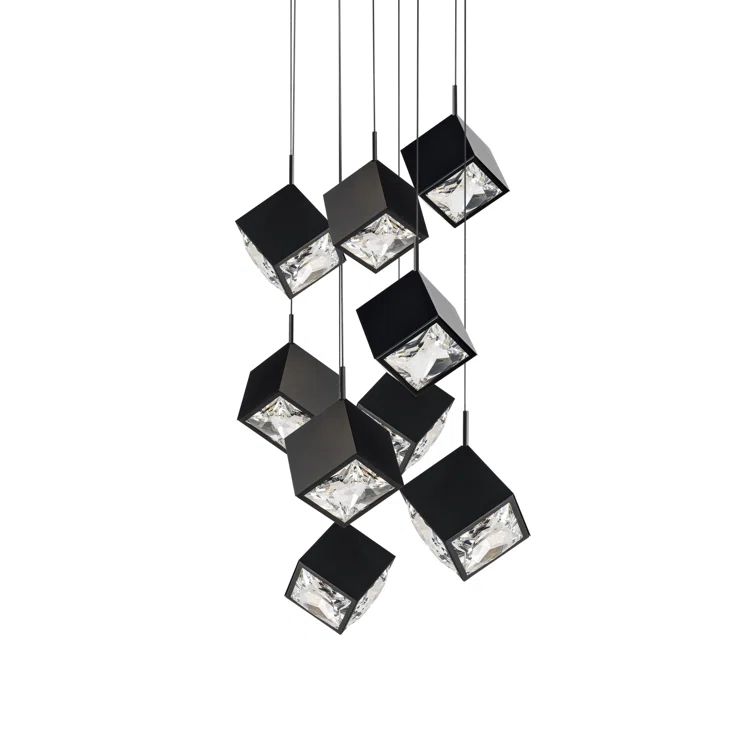 Black Faceted Crystal 9-Light LED Pendant Chandelier