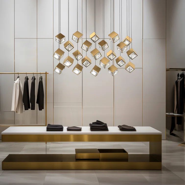 Aged Brass and Crystal 23-Light LED Linear Pendant