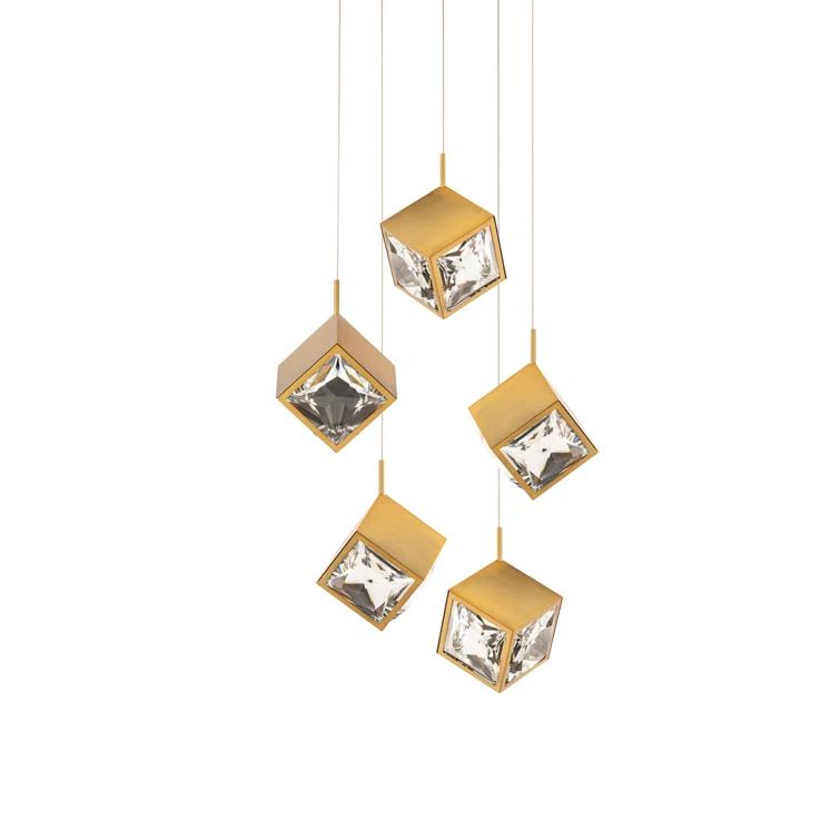 Aged Brass Crystal LED Multi-Light Pendant