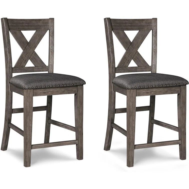 Caitbrook Textured Gray 24" Transitional Wood Barstool, Set of 2