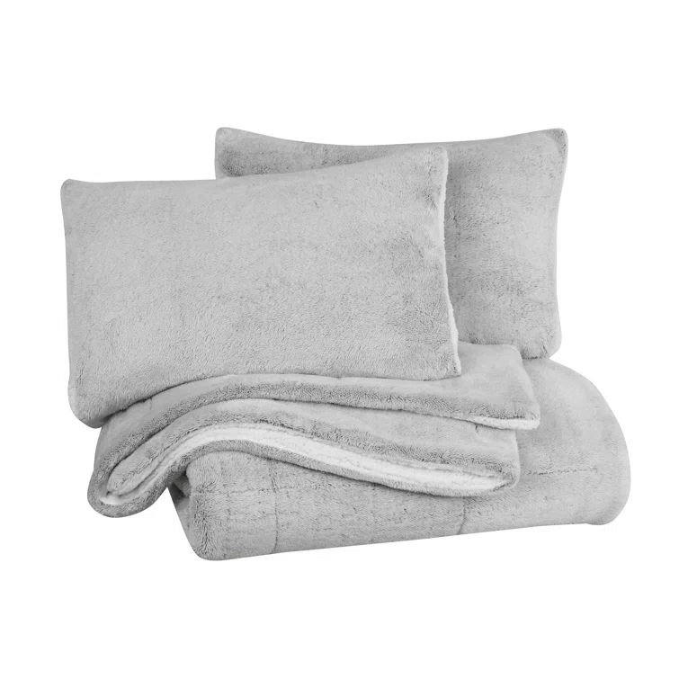 Gray King Reversible Faux Fur Down Alternative Comforter Set