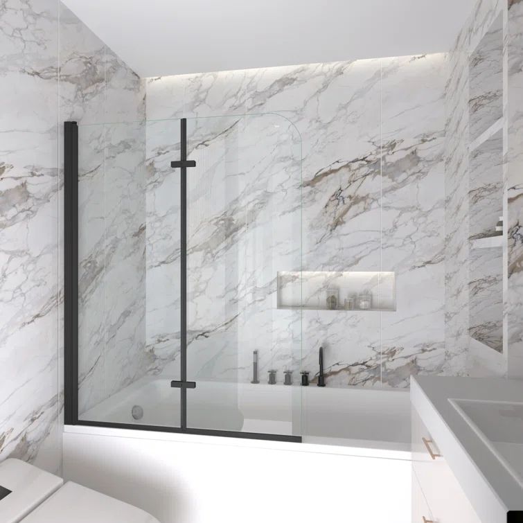 Black 43" x 55" Frameless Glass Tub Door