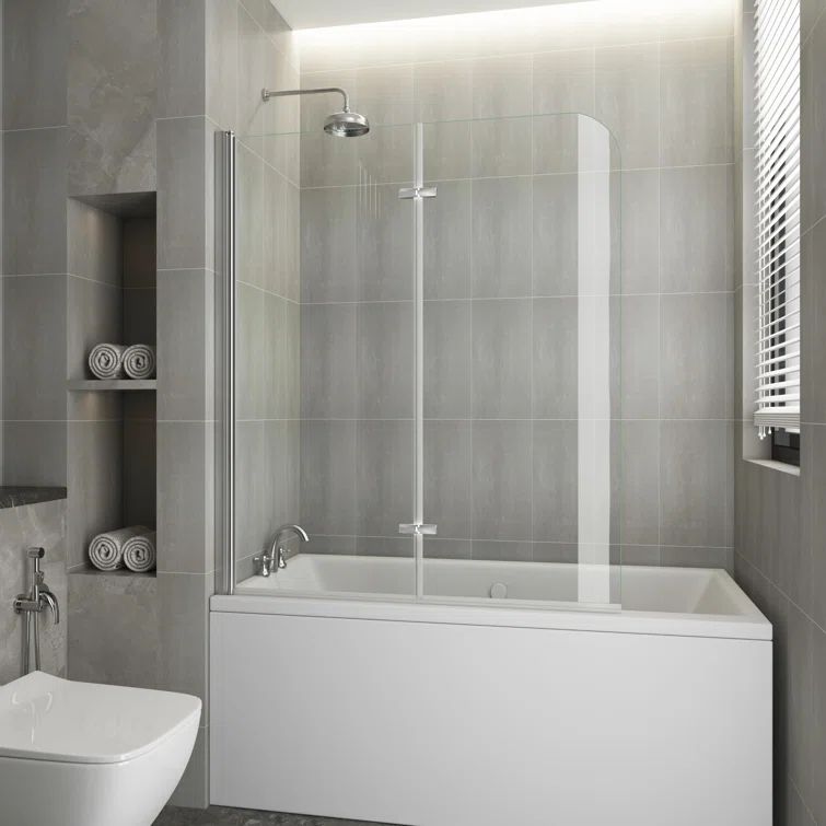 47" x 55" Frameless Clear Glass Tub Door with Silver Hardware