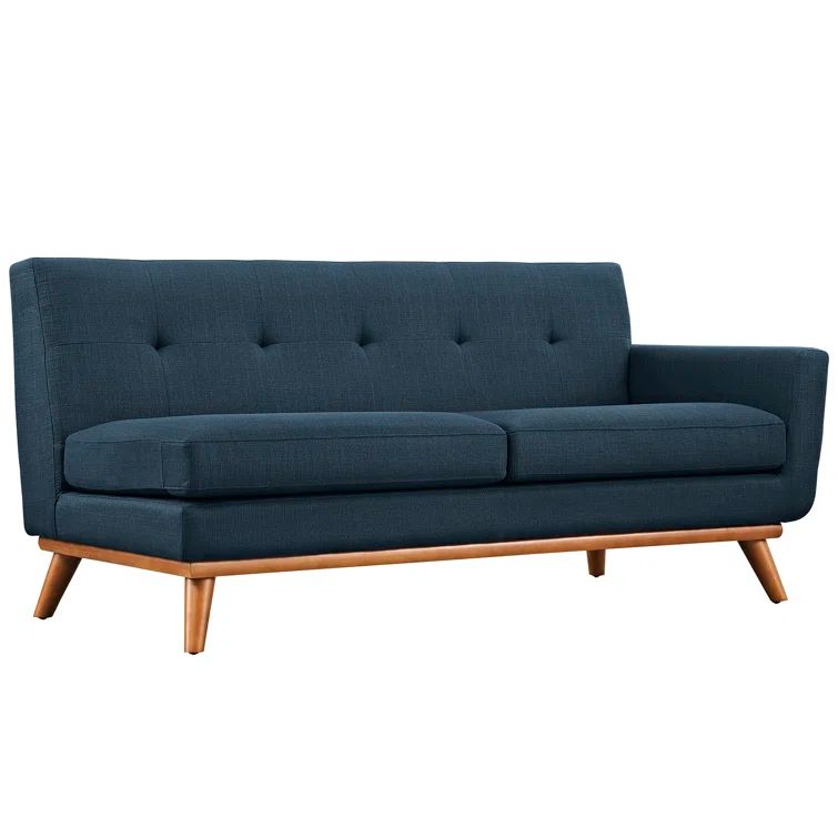 Azure Tufted Fabric Loveseat with Wood Base