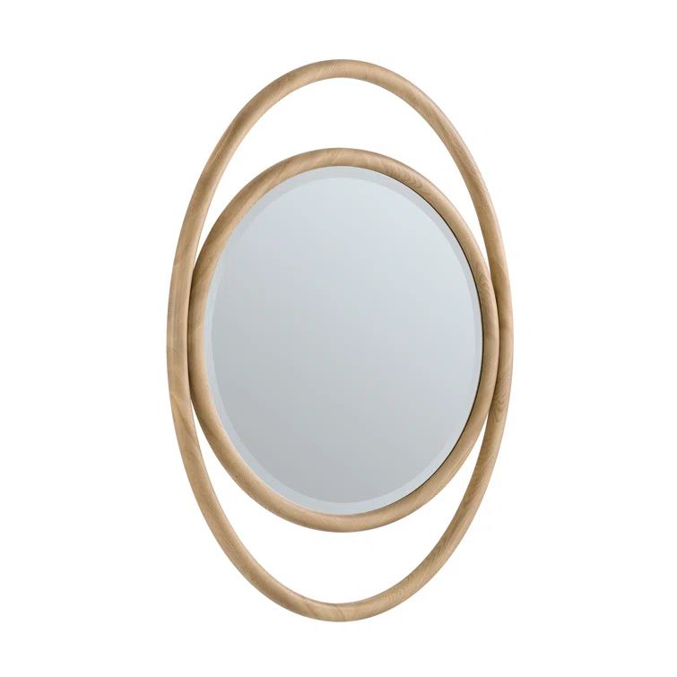 Natural Walnut Oval Framed Vanity Mirror with Beveled Edge