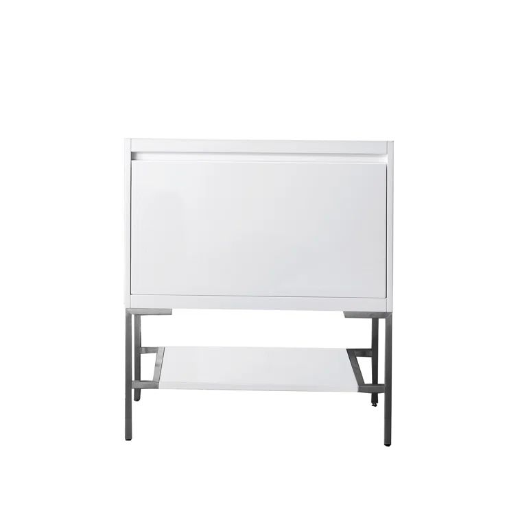 Glossy White and Brushed Nickel Freestanding Single Vanity Base Cabinet