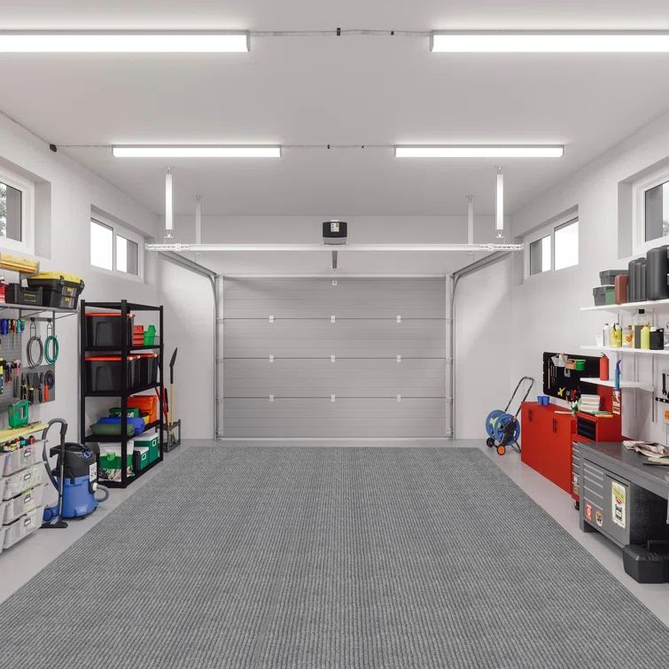 Gray Ribbed Polyester Utility Garage and Patio Rug 5' x 6'11"