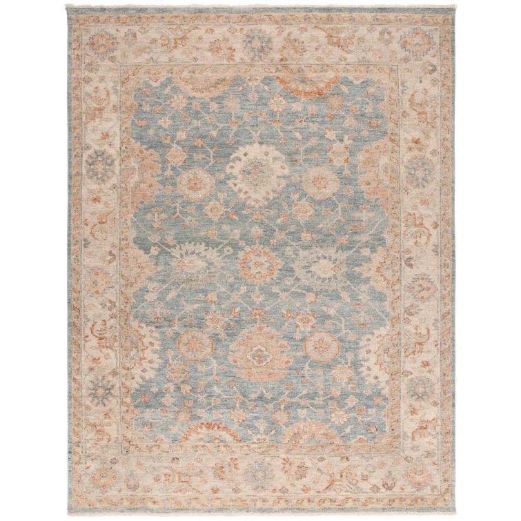 Hand-Knotted Light Blue and Beige Wool Oriental Area Rug, 10' x 14'