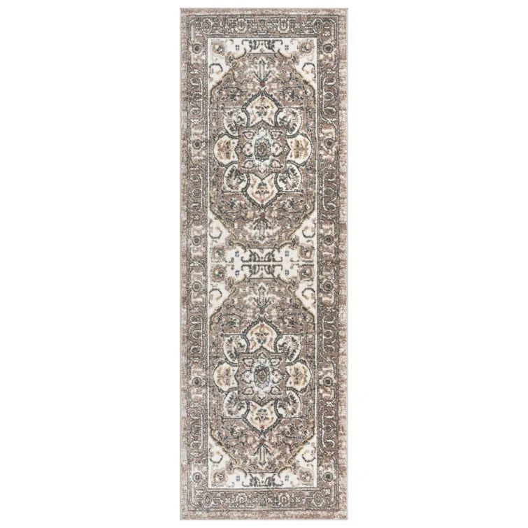 Beige and Brown Tufted Polypropylene Runner Rug