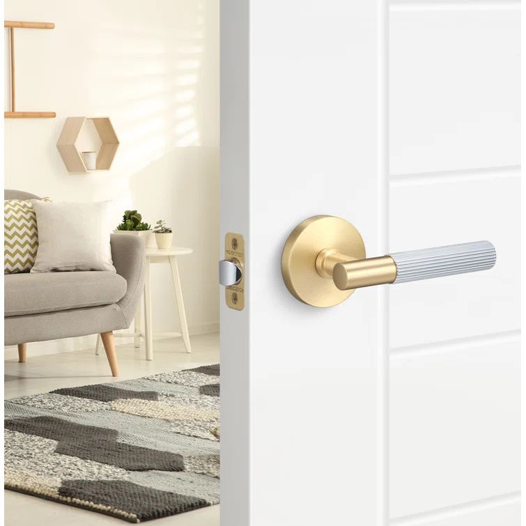 Aspra Round Satin Brass and Chrome Interior Door Lever Set