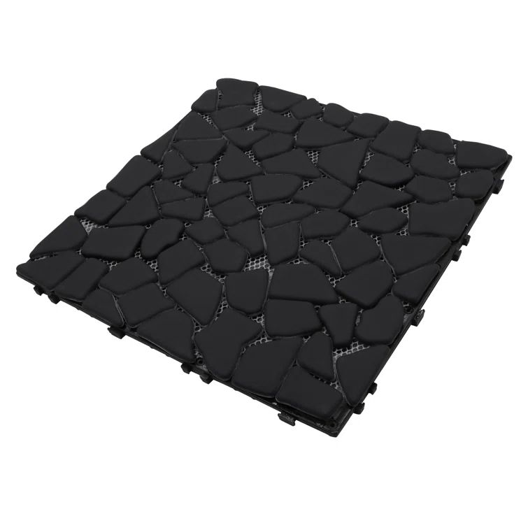 Black Stone and Glass Interlocking Outdoor Deck Tile