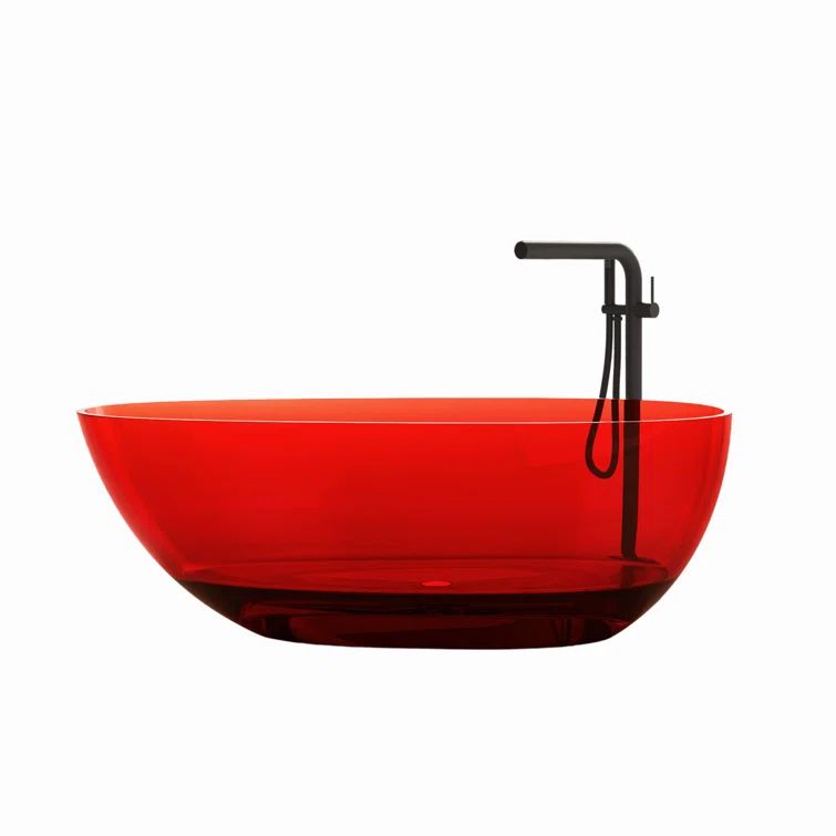 59" Pure Resin Red Freestanding Stone Resin Soaking Bathtub