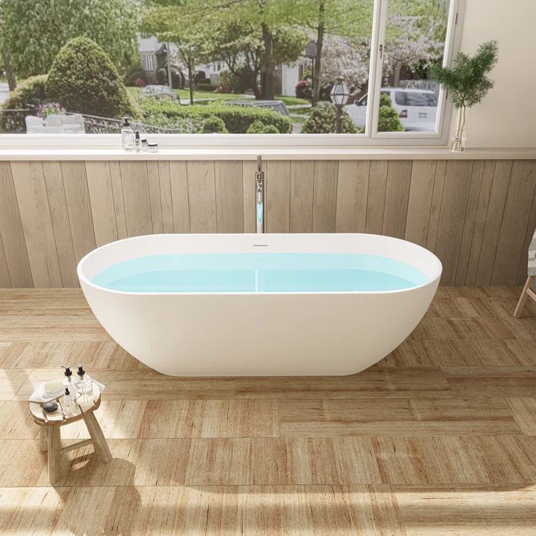 Ryder 69'' Matte White Solid Surface Freestanding Oval Bathtub