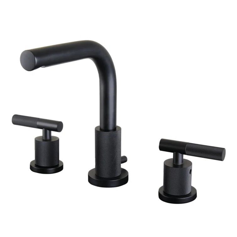 Matte Black Brass Widespread Bathroom Faucet with Knurled Handles