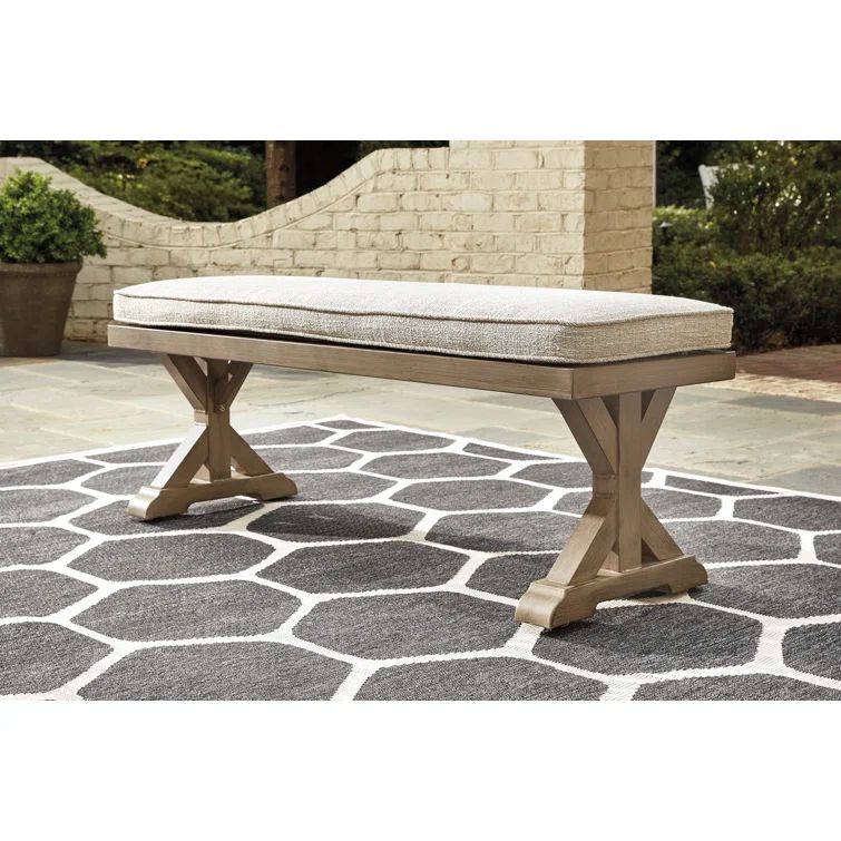 Driftwood-Inspired Coastal Beige Bench with Plush Cushion
