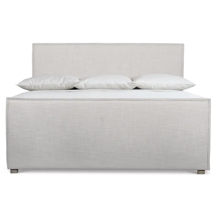 Beige Queen Upholstered Bed with Wood Frame and Slats