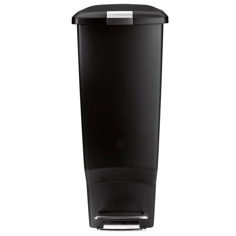 40 Liter Slim Step Trash Can with Soft-Close Locking Lid, Black Plastic