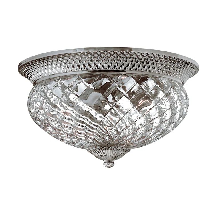 Elegant Pineapple Glass Bowl Flush Mount in Polished Antique Nickel