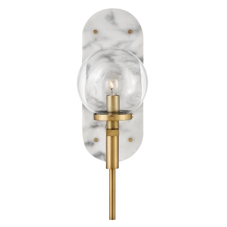 Heritage Brass and Marble Wall Sconce with Clear Glass Shade