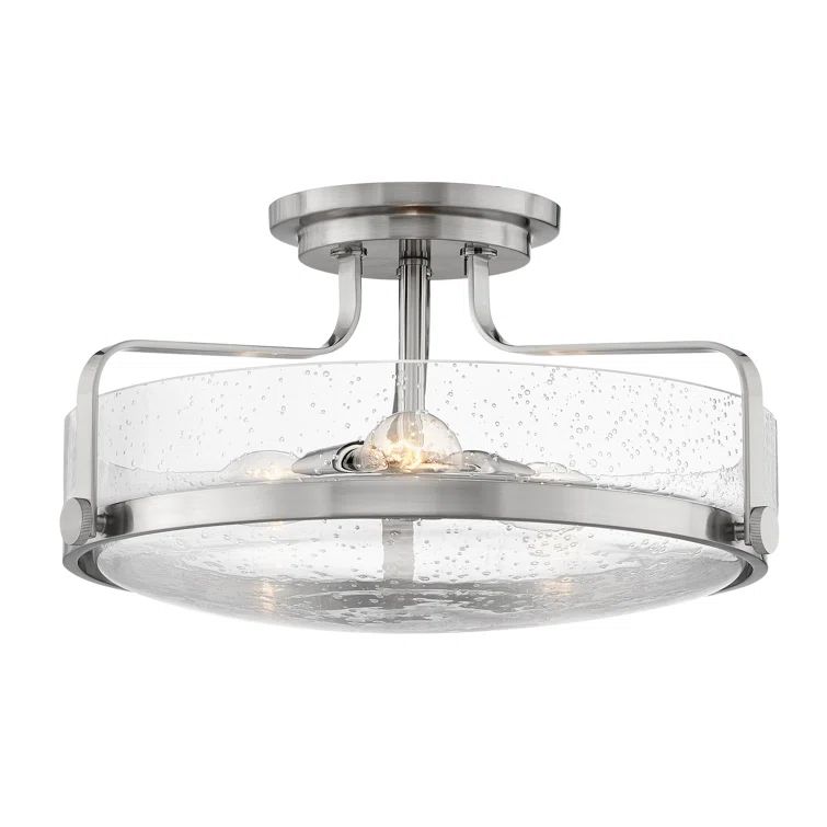 Harper Brushed Nickel Clear Seedy Glass 3-Light Semi-Flush Mount