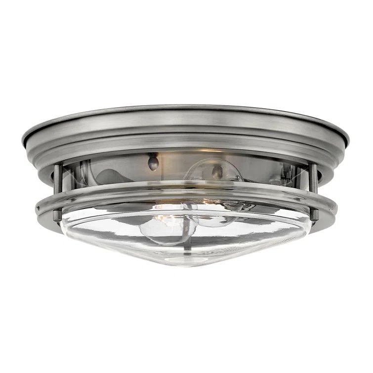 Antique Nickel Clear Glass 2-Light Flush Mount