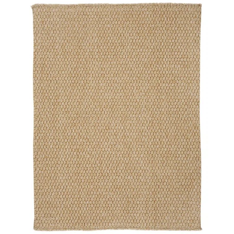 Natural Beige Handwoven Wool and Synthetic Flatweave Rug, 5' x 8'