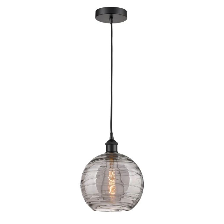 Matte Black Glass Swirl Indoor/Outdoor Pendant Light