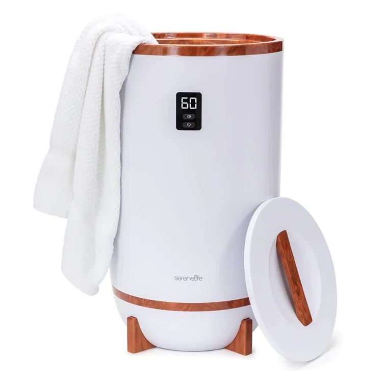 White and Brown Electric Towel Warmer with Timer and LED Display
