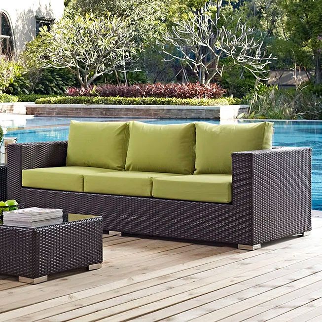 Espresso Peridot Wicker Rattan Three-Seat Outdoor Sectional Sofa