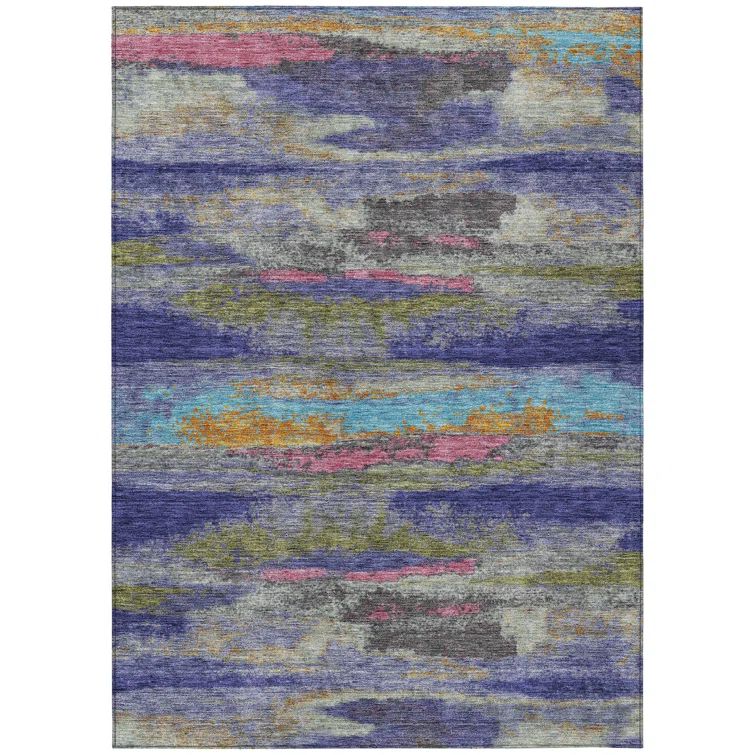 Lavender and Blue Abstract Synthetic Washable Area Rug
