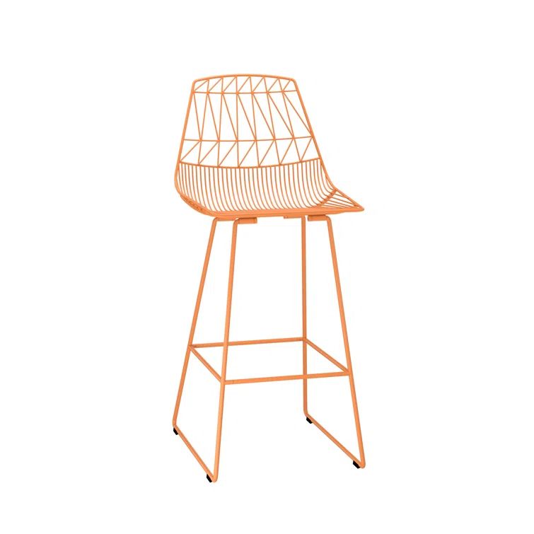 Saddle Style Orange Metal Leather Bar Stool, 30 in