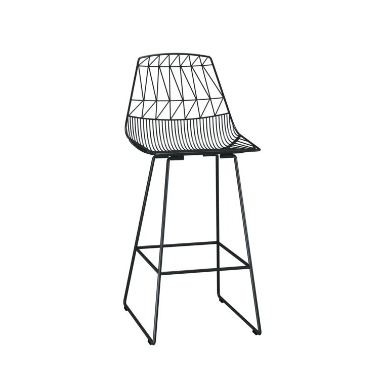 Modern Saddle Style Black Leather Metal Bar Stool, 30 in